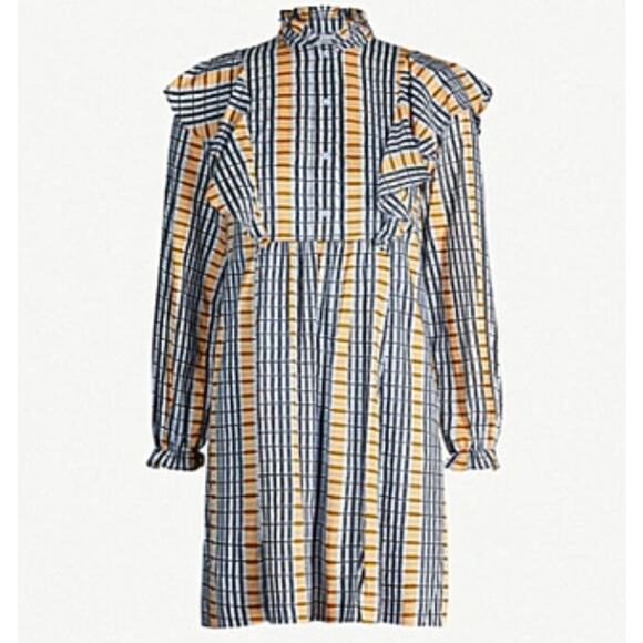 Samsoe Samsoe Martha Short Dress Organic Cotton Plaid Ruffle Long Sleeve Size XS - Picture 14 of 14